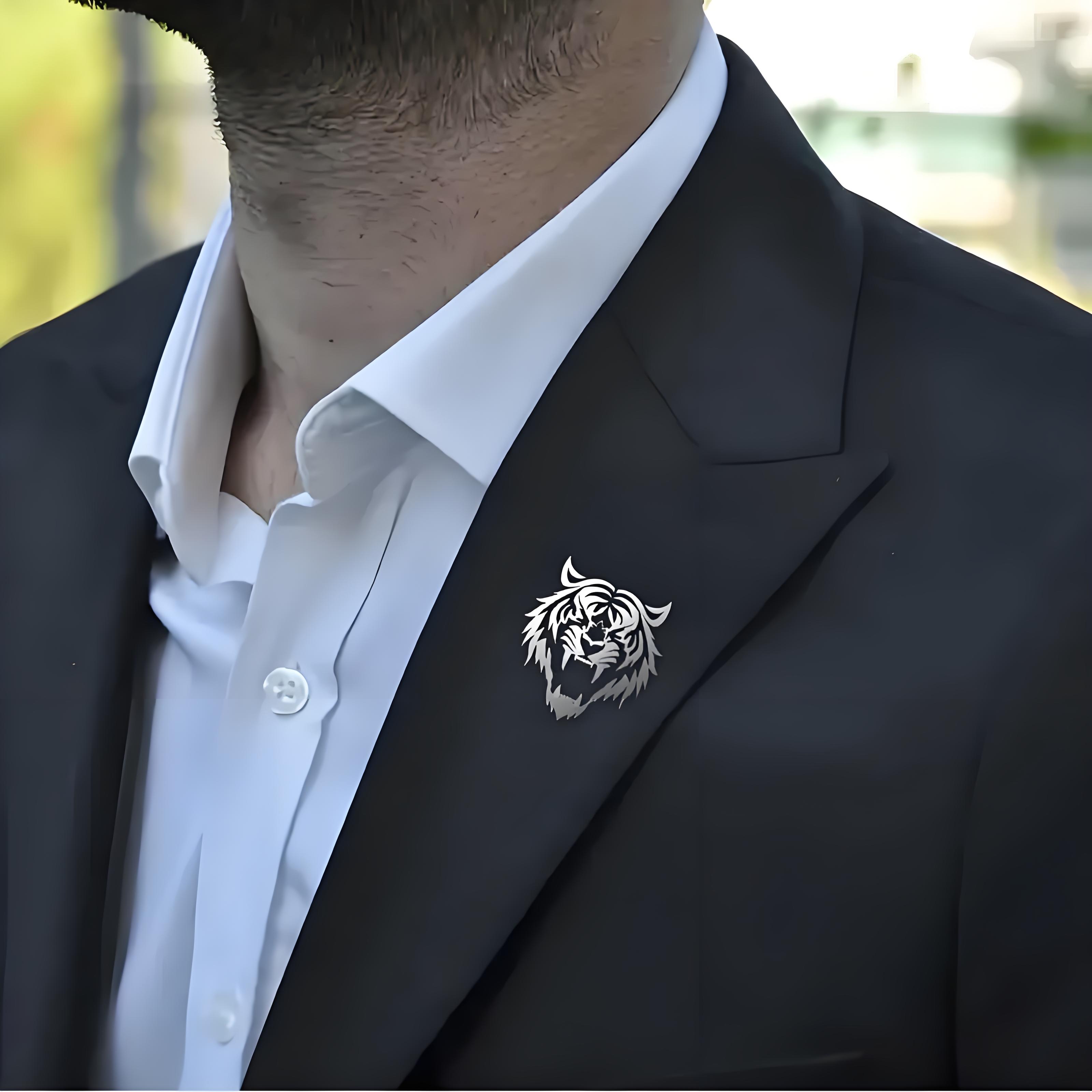 Jewelry Making Head Pins - Men's Stainless Steel Tiger Head Lapel